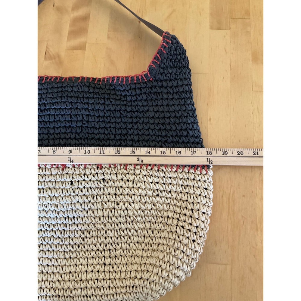 Sonoma Goods For Life Woven Straw Hobo Bag Black Tan Colorblock Red Whipstitch - Picture 5 of 9